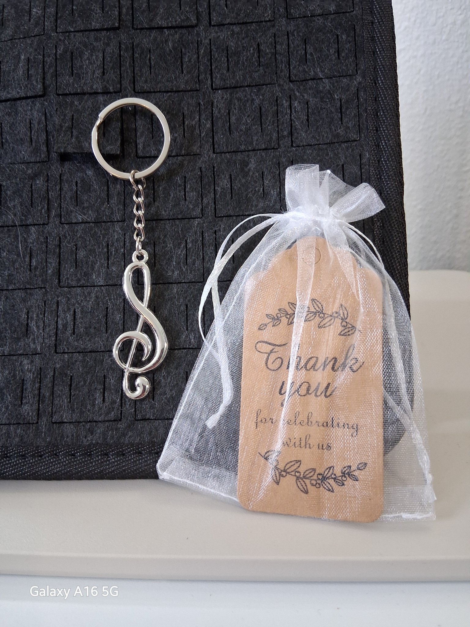 Silver Heavy Treble Clef Keychain Set (3 pc) with Gift Bag